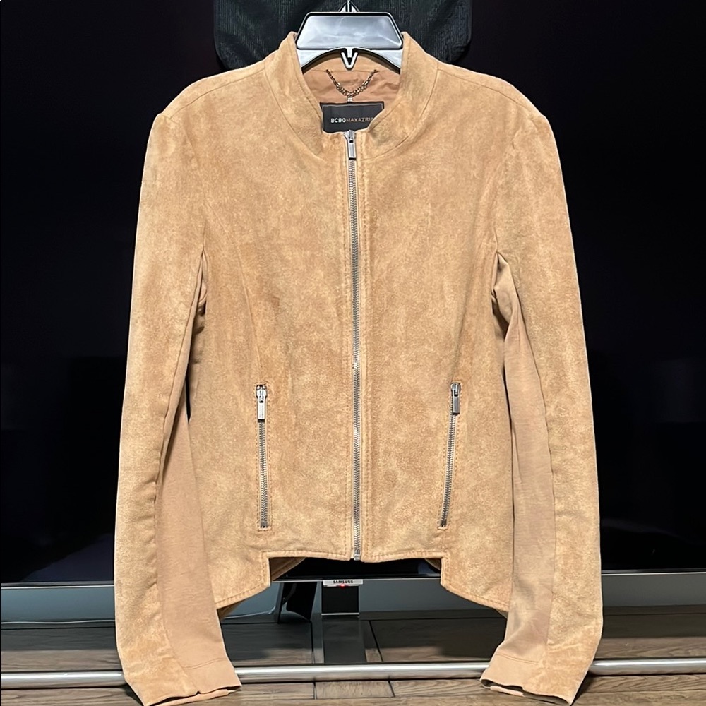 BCBGMaxAzria - Tan Jacket Stand-Up Collar Fitted Design